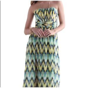 Francescas Harper Maxi Dress Medium Beachy Strapless Ruched Waist Chevron Stripe